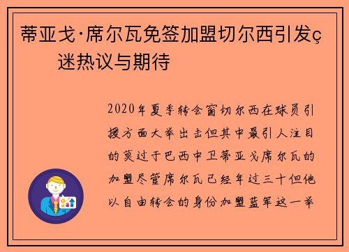 蒂亚戈·席尔瓦免签加盟切尔西引发球迷热议与期待 蒂亚戈·席尔瓦免签加盟切尔西引发球迷热议与期待